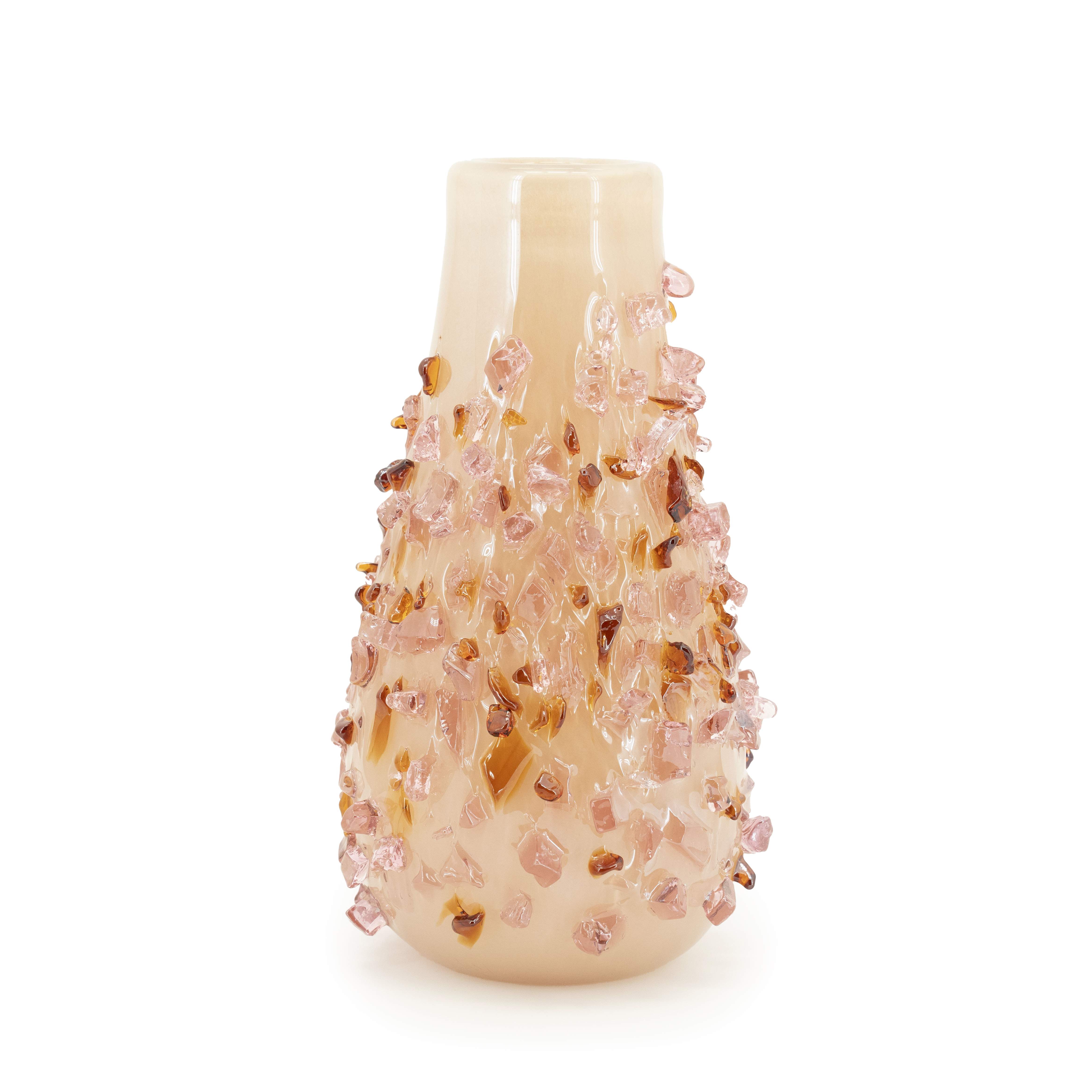 Quartz 2 vaas beige roze glas mondgeblazen